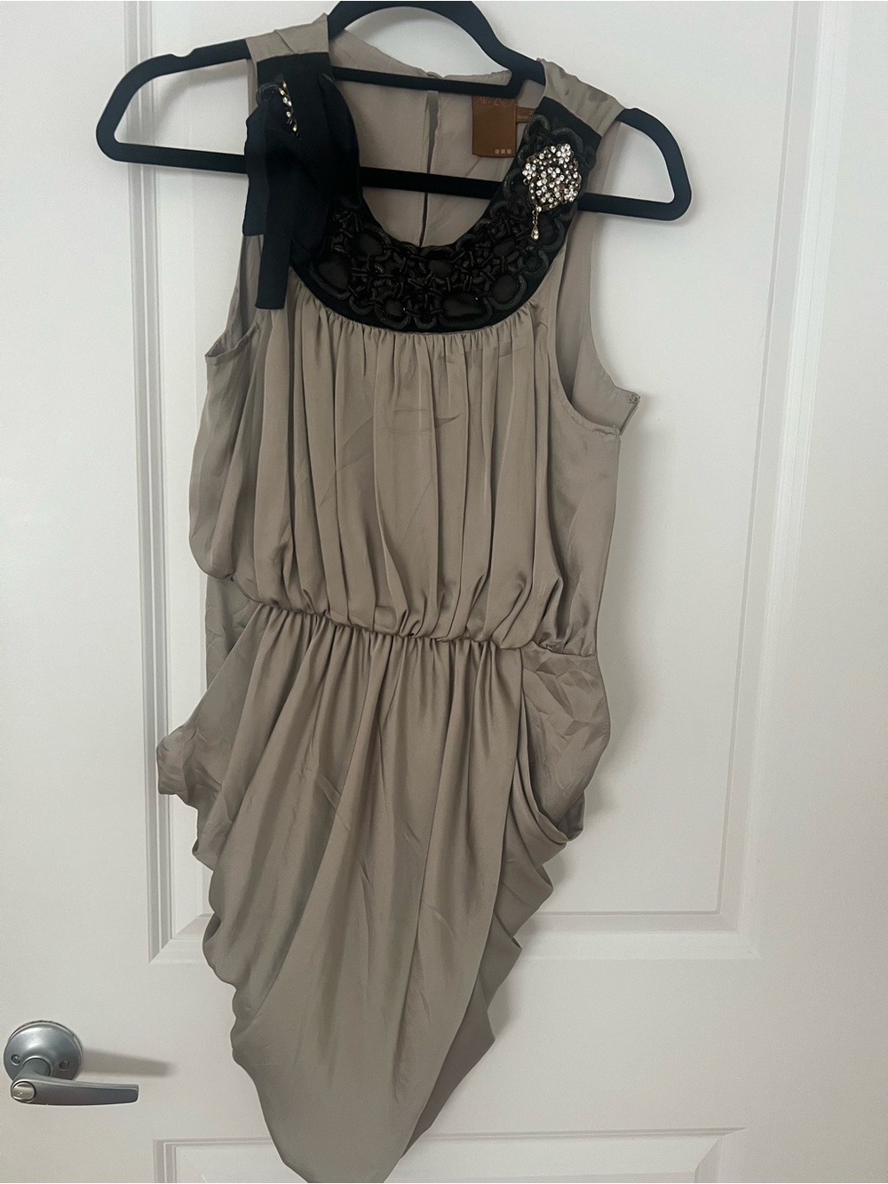 Ali Ro - Draped Taupe Sleeveless Embellished Neck Dress - Size 2